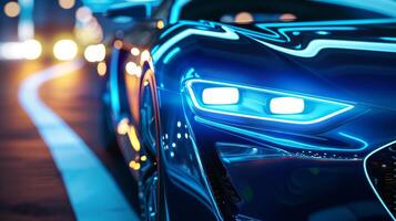 Closeup of the innovative motion sensor technology in the cars headlights which only activate when a vehicle or person is detected saving energy and reducing emissions photo