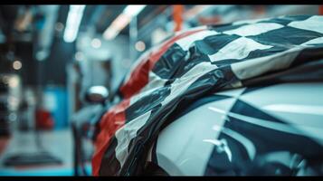 A final closeup shows the checkered flag being folded and carefully p in a protective bag ready for transport. The care and attention given to this process highlight the flag photo