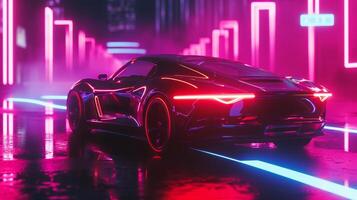 A detailed shot of neon lights flickering and pulsating in rhythm with music or sound transforming the car into a mobile dance floor photo