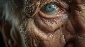 A closeup of a wrinkled but kind face each line telling a story of a life welllived photo