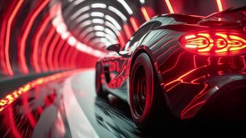 A closeup of car lights illuminating the walls of a tunnel creating an intricate pattern of light and shadow. The mix of stationary and moving lights adds an interesting dynami photo