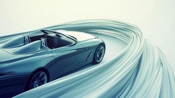 Highspeed footage of the convertible top being lowered with the wind creating ripples and folds in the fabric photo