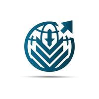 Abstract Blue Globe Icon with Arrow and Chevron Elements vector