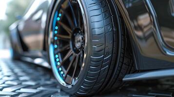 Closeup of the tires bead area showcasing its advanced construction and materials that allow it to be mounted securely to the rim and handle extreme forces on the road photo