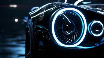 The camera pans across the headlight halo rings creating a mesmerizing and hypnotic effect as they seemingly float and dance around the headlights photo