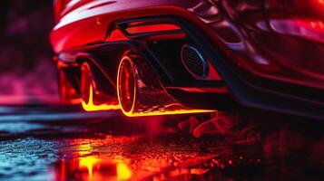 Closeup of a glowing red hot exhaust pipe as it cools down after a highspeed run photo