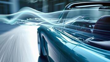 An upclose shot of the air currents around the side mirrors of a convertible as they redirect and swirl the airflow around the vehicle photo