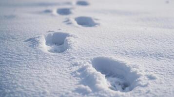 Closeup of a trail of delicate hoof prints in the freshly fallen snow evidence of the musk oxens journey to form their defensive circle for their young photo