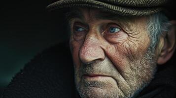 A man with a lined face and a mischievous le in his eye representing the youthful spirit that can still live on in older age photo