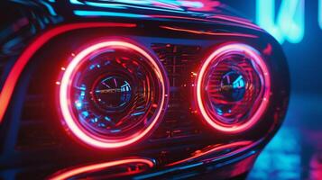 Seventh footage The camera zooms in on the speaker cone showing the neon lights glowing from within giving off an otherworldly and mesmerizing effect photo