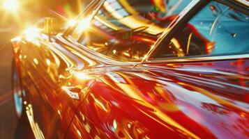 Macro shot of the suns reflection on the windows of ping cars creating a kaleidoscopic effect photo