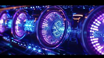 Second footage A closer look at the illuminated speaker cones of the system showing intricate patterns of lights moving and changing with every beat creating a dazzling visua photo