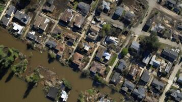 A series of satellite images showcasing the devastation caused by heavy flooding on residential neighborhoods. photo