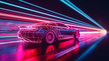 Slowmotion shot of neon lines running along the cars side creating a mesmerizing display of light and movement photo