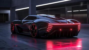 The exhaust pipe flares showcase their full potential in a dark setting illuminating the surroundings with an electric and futuristic glow photo
