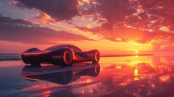 The camera pans over a sandy beach as the sun sets painting the sky in an array of fiery hues and creating a mirage of paradise photo