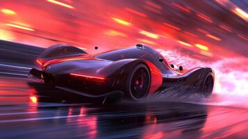 The sound of roaring engines and speeding cars can be heard in the background heightening the feeling of being in the midst of a highspeed race photo