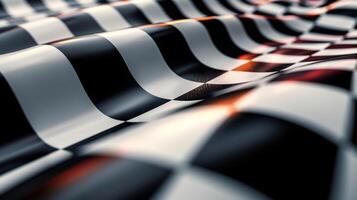 A high angle shot of the checkered flag being unfurled the lines and patterns stretching out and filling the frame photo