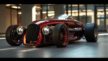 Two large round headlights with a distinctive shape embodying the bold and daring style of American hot rods photo