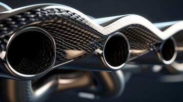 Closeup of the intricate design and curves of a highperformance exhaust system emphasizing its precision engineering photo