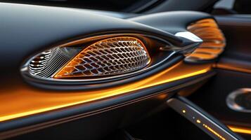 The backlighting adds depth and dimension to the vents making them stand out against the rest of the car interior photo