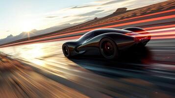 The camera follows a car as it speeds down the strip capturing the intense vibrations and loud roar of the engine photo