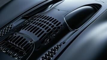 A closeup shot showcases the intricate air vents strategically p to improve engine cooling and airflow for optimal performance photo