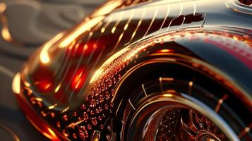 A closeup shot reveals the intricate patterns and designs within the flare adding an unexpected level of detail to this usually utilitarian car part photo