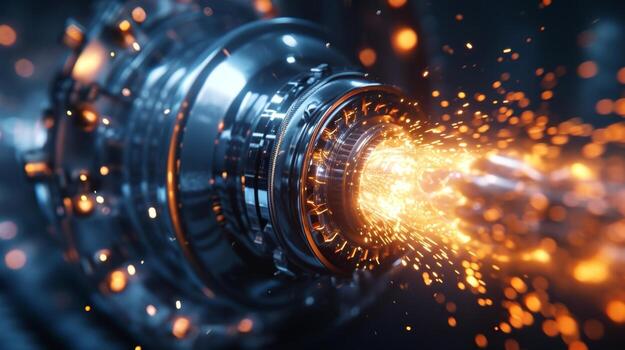 A closeup of a spark plug igniting and sparking inside the exhaust creating a mesmerizing light show photo