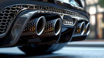 A tight shot of a heavily modified exhaust system featuring a unique and aggressive sound that sets it apart from a traditional exhaust photo
