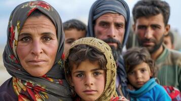 A group of refugees their faces filled with hope and determination as they rebuild their lives and showcase their resilience in the face of war and displacement photo