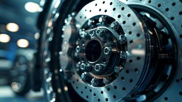 In the closeup shot the camera focuses on the brake calipers piston showcasing its sy build and precision engineering photo