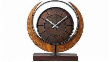 A stylish desk clock with a wood and metal finish combining functionality and design photo