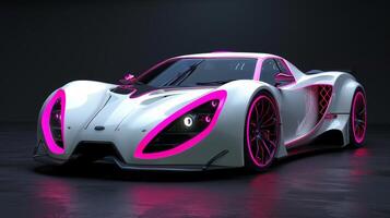 The bright pink neon racing stripe on this elegant white car merges the clic racing style with a fun and playful twist photo