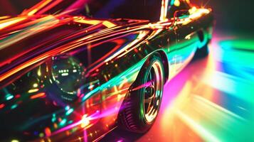 Mesmerizing closeup footage of a cars headlights capturing a spectrum of colors in a unique prism display giving the vehicle a celestial glow photo