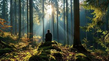 Give yourself the gift of stillness in a forest setting, allowing for a deeper connection with nature and oneself. photo