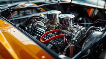 A closeup of the nitrous oxide tank inside a muscle car ready to give its driver the extra boost of speed needed to beat their opponent photo