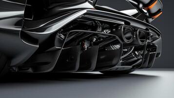 A shot of the cars underbody reveals the smooth and streamlined design featuring air dams and diffusers that help to manage and direct airflow for optimum performance photo