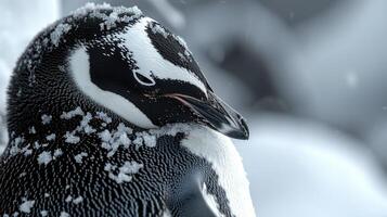 Closeup of the penguins sleek black and white feathers perfectly designed to withstand the harsh Antarctic climate photo