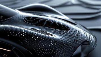 A macro shot reveals the intricate details of the cars surface highlighting the small aerodynamic features that help it through the air with minimal resistance photo