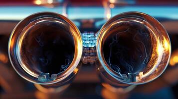 Extreme closeup of the exhaust valves opening and closing rapidly creating a distinct popping and crackling sound photo