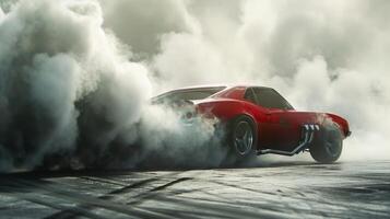 The tires spin furiously creating a cloud of smoke around the car as it prepares to launch off the line photo