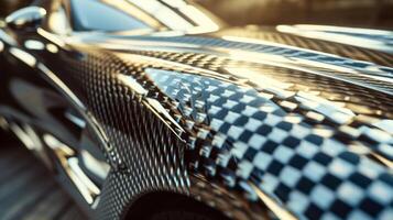 The macro lens captures the fine lines and patterns of the checkered design highlighting the precision of the weaving process photo