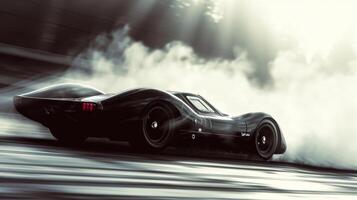 Smoke continues to billow from the tires as the car gains momentum reaching top speed within seconds of launching off the line photo