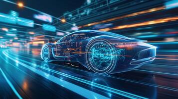 As the car accelerates the holographic display shows a dynamic graph of the engines performance with data and statistics changing and updating in realtime. This provides photo