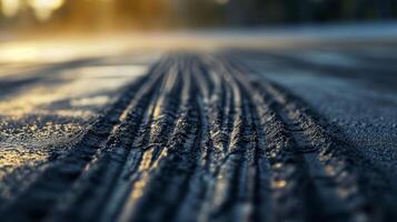 A shot of tire marks on the pavement evidence of the intense speed and power behind each race photo