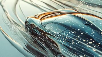 A zoomedin view of the wind hitting the windshield and creating small eddies as it flows over and around the car photo
