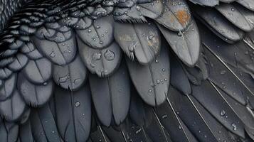 Closeup of the intricate patterns on the cormorants feathers each one meticulously aligned to help it stay warm and dry photo