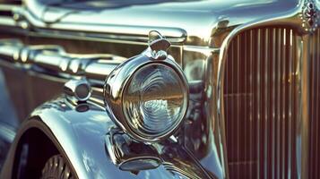 The tight shot of a clic trucks front per with its shiny chrome finish and rugged design embodying the toughness of vintage vehicles photo