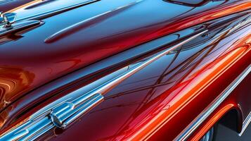 A closeup of the hood of a clic convertible its chrome details and curves representing the stylish and luxurious designs of the past photo